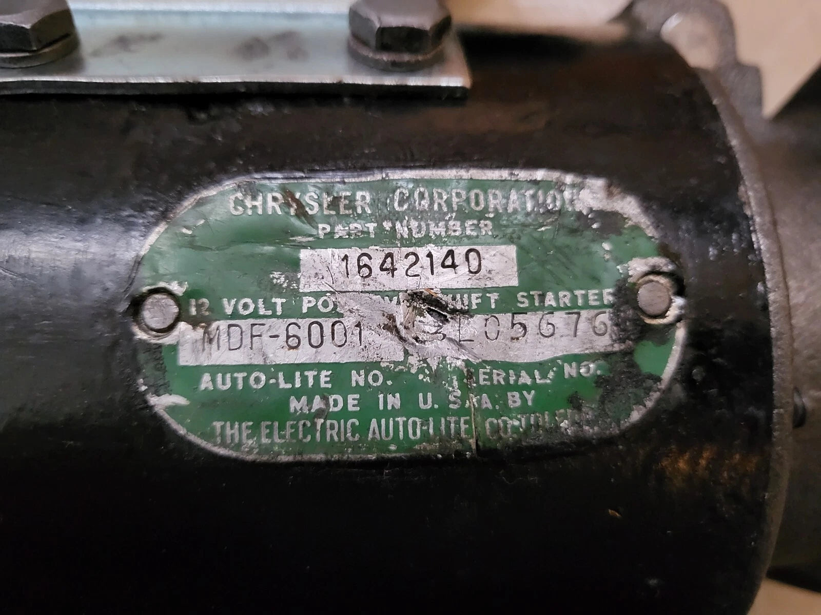 PRESTOLITE STARTER FOR CHRYSLER & DESOTO 1956 OEM TAG # 1642140, MDF-6001